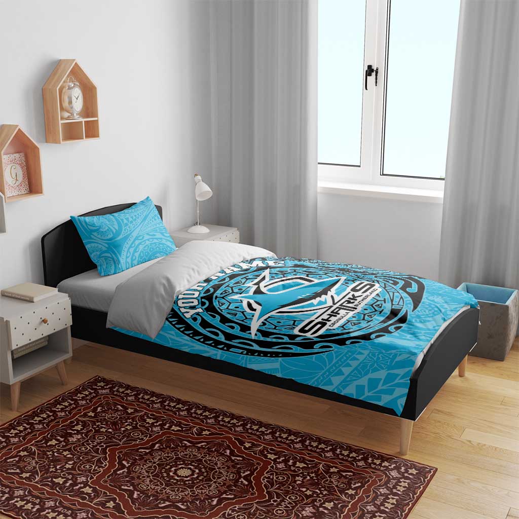 Personalized Cronulla Sutherland Sharks Bedding Set Polynesian Tribal Chest and Sleeve Tattoo