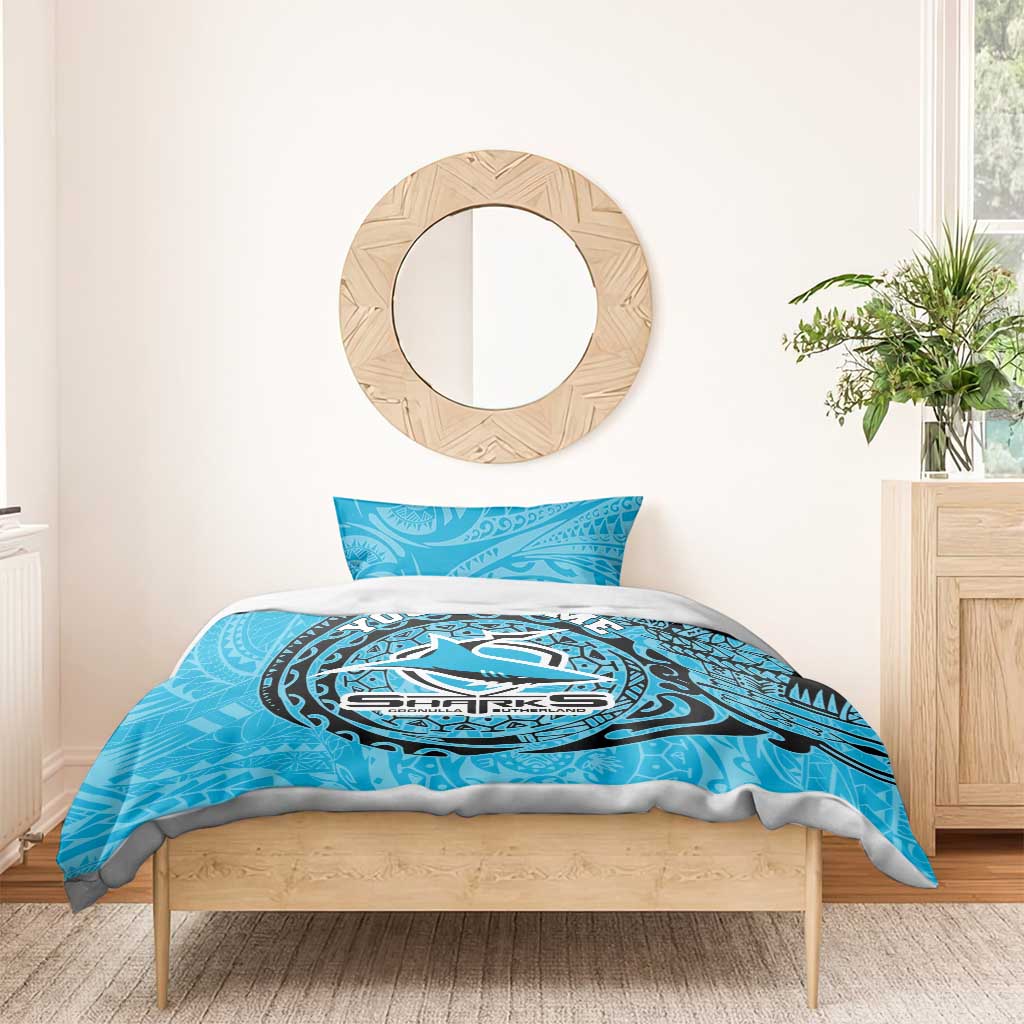 Personalized Cronulla Sutherland Sharks Bedding Set Polynesian Tribal Chest and Sleeve Tattoo