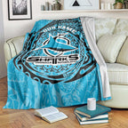 Personalized Cronulla Sutherland Sharks Blanket Polynesian Tribal Chest and Sleeve Tattoo