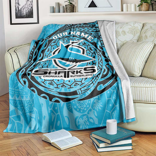 Personalized Cronulla Sutherland Sharks Blanket Polynesian Tribal Chest and Sleeve Tattoo