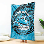 Personalized Cronulla Sutherland Sharks Blanket Polynesian Tribal Chest and Sleeve Tattoo