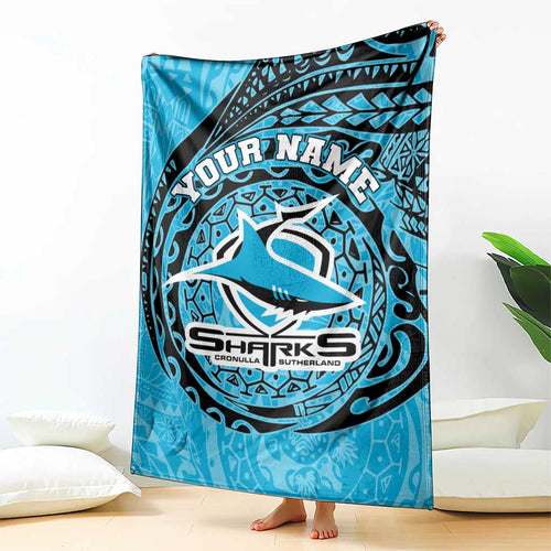 Personalized Cronulla Sutherland Sharks Blanket Polynesian Tribal Chest and Sleeve Tattoo