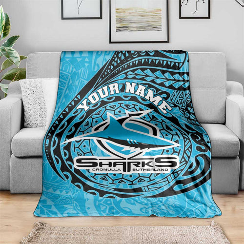 Personalized Cronulla Sutherland Sharks Blanket Polynesian Tribal Chest and Sleeve Tattoo
