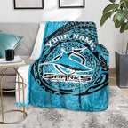 Personalized Cronulla Sutherland Sharks Blanket Polynesian Tribal Chest and Sleeve Tattoo