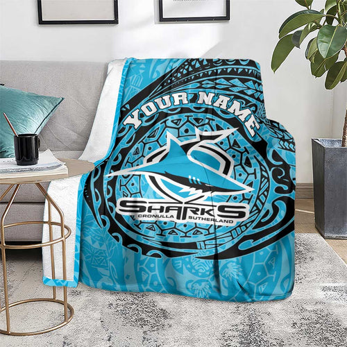 Personalized Cronulla Sutherland Sharks Blanket Polynesian Tribal Chest and Sleeve Tattoo
