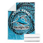 Personalized Cronulla Sutherland Sharks Blanket Polynesian Tribal Chest and Sleeve Tattoo