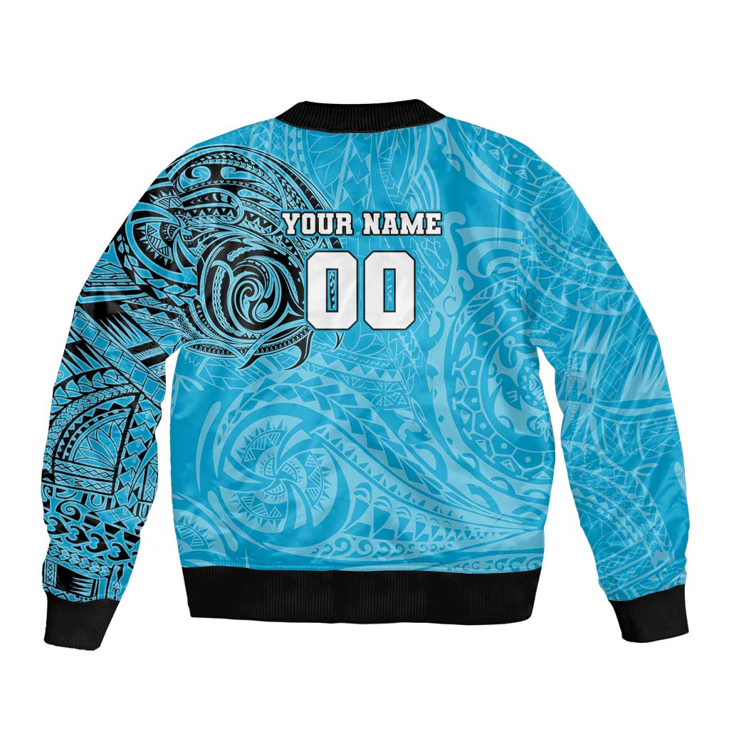 Personalized Cronulla Sutherland Sharks Bomber Jacket Polynesian Tribal Chest and Sleeve Tattoo