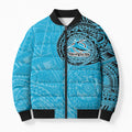 Personalized Cronulla Sutherland Sharks Bomber Puffer Jacket Polynesian Tribal Chest and Sleeve Tattoo