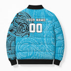 Personalized Cronulla Sutherland Sharks Bomber Puffer Jacket Polynesian Tribal Chest and Sleeve Tattoo