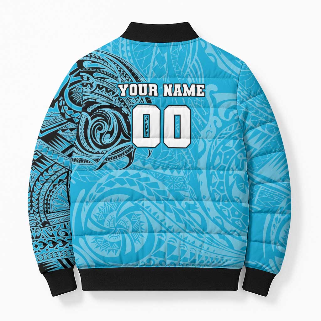 Personalized Cronulla Sutherland Sharks Bomber Puffer Jacket Polynesian Tribal Chest and Sleeve Tattoo