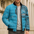 Personalized Cronulla Sutherland Sharks Bomber Puffer Jacket Polynesian Tribal Chest and Sleeve Tattoo
