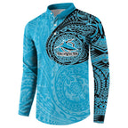 Personalized Cronulla Sutherland Sharks Button Sweatshirt Polynesian Tribal Chest and Sleeve Tattoo