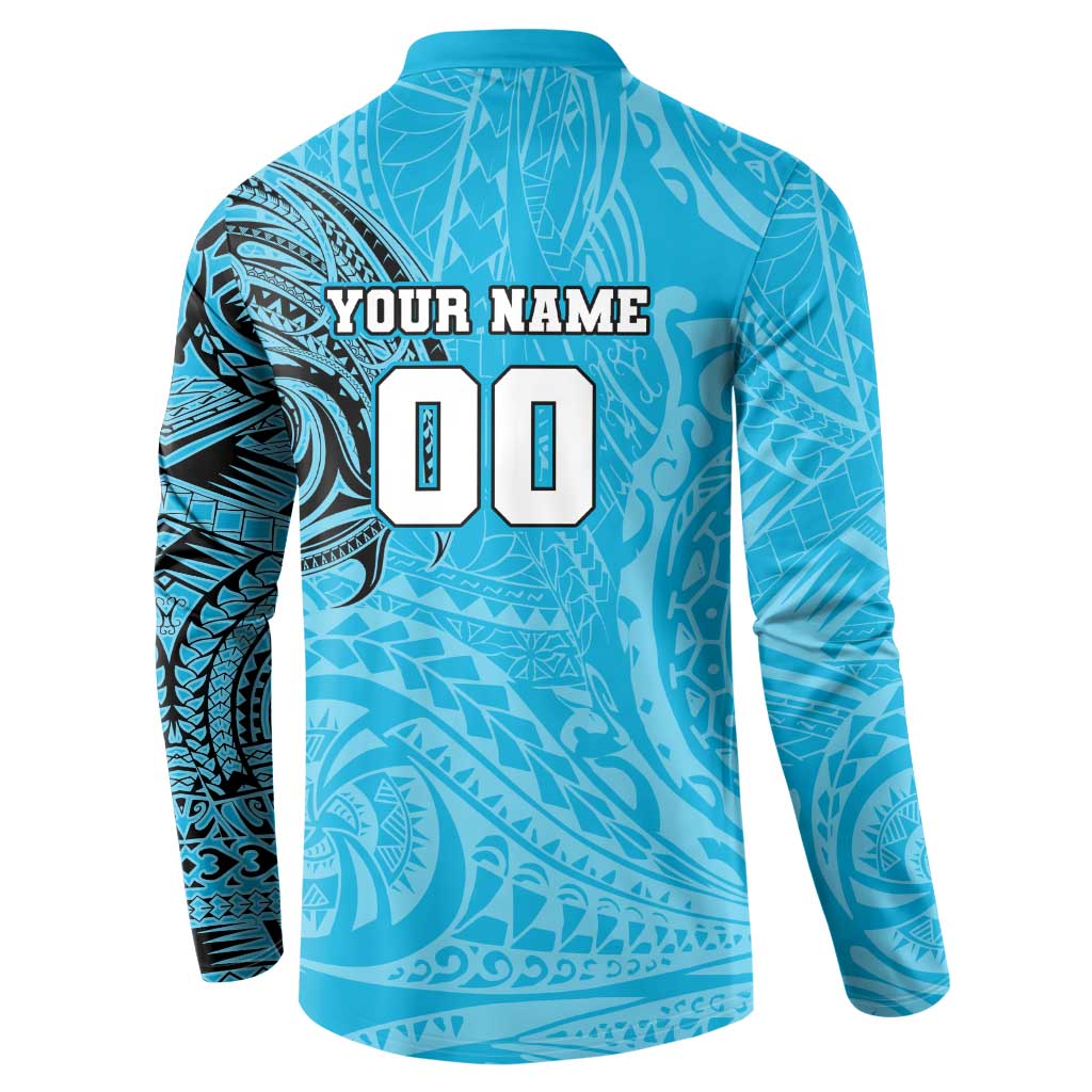 Personalized Cronulla Sutherland Sharks Button Sweatshirt Polynesian Tribal Chest and Sleeve Tattoo