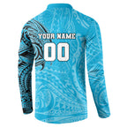 Personalized Cronulla Sutherland Sharks Button Sweatshirt Polynesian Tribal Chest and Sleeve Tattoo