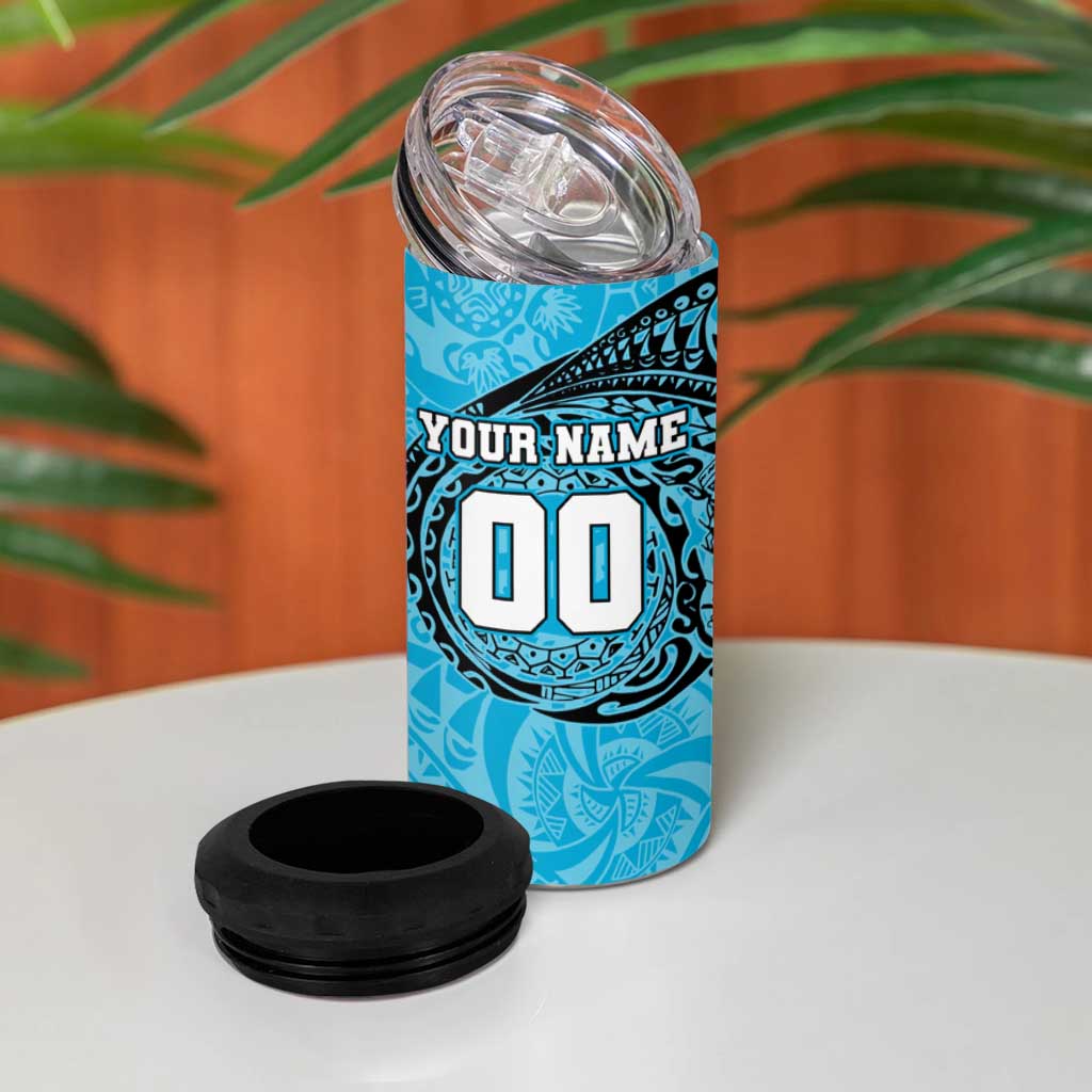 Personalized Cronulla Sutherland Sharks 4 in 1 Can Cooler Tumbler Polynesian Tribal Chest and Sleeve Tattoo