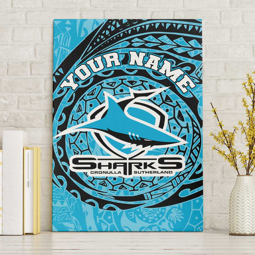 Personalized Cronulla Sutherland Sharks Canvas Wall Art Polynesian Tribal Chest and Sleeve Tattoo