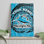 Personalized Cronulla Sutherland Sharks Canvas Wall Art Polynesian Tribal Chest and Sleeve Tattoo