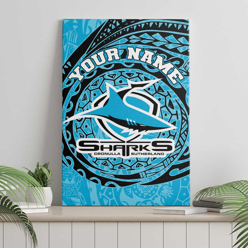 Personalized Cronulla Sutherland Sharks Canvas Wall Art Polynesian Tribal Chest and Sleeve Tattoo