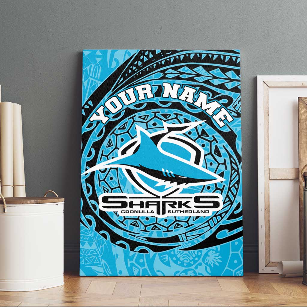 Personalized Cronulla Sutherland Sharks Canvas Wall Art Polynesian Tribal Chest and Sleeve Tattoo
