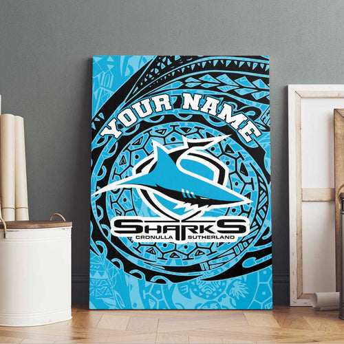 Personalized Cronulla Sutherland Sharks Canvas Wall Art Polynesian Tribal Chest and Sleeve Tattoo