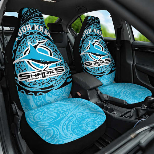 Personalized Cronulla Sutherland Sharks Car Seat Cover Polynesian Tribal Chest and Sleeve Tattoo
