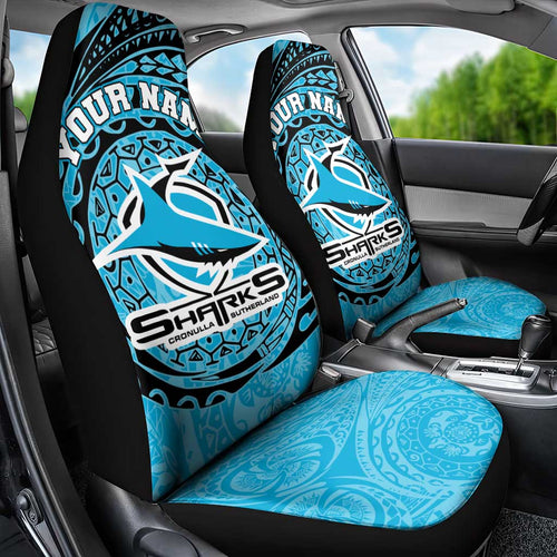 Personalized Cronulla Sutherland Sharks Car Seat Cover Polynesian Tribal Chest and Sleeve Tattoo