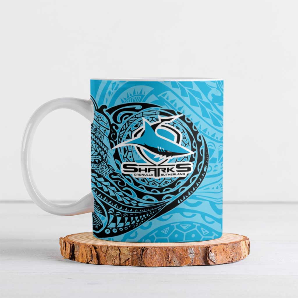 Personalized Cronulla Sutherland Sharks Ceramic Mug Polynesian Tribal Chest and Sleeve Tattoo