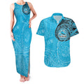 Personalized Cronulla Sutherland Sharks Couples Matching Tank Maxi Dress and Hawaiian Shirt Polynesian Tribal Chest and Sleeve Tattoo