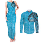 Personalized Cronulla Sutherland Sharks Couples Matching Tank Maxi Dress and Long Sleeve Button Shirt Polynesian Tribal Chest and Sleeve Tattoo