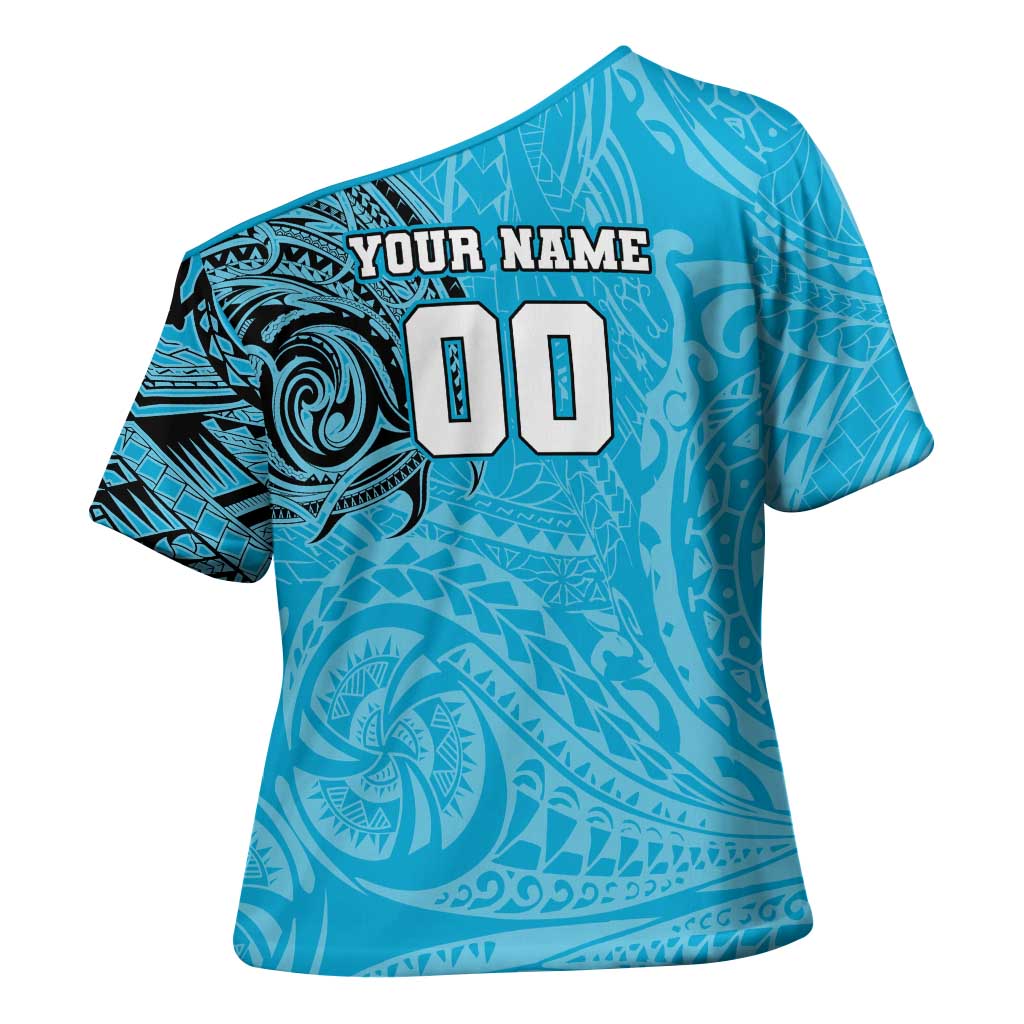 Personalized Cronulla Sutherland Sharks Cross Shoulder Shirt Polynesian Tribal Chest and Sleeve Tattoo