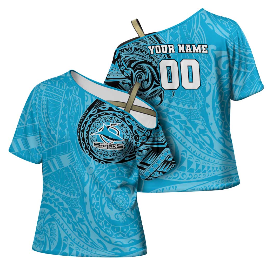 Personalized Cronulla Sutherland Sharks Cross Shoulder Shirt Polynesian Tribal Chest and Sleeve Tattoo