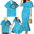 Personalized Cronulla Sutherland Sharks Family Matching Mermaid Dress and Hawaiian Shirt Polynesian Tribal Chest and Sleeve Tattoo