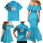 Personalized Cronulla Sutherland Sharks Family Matching Mermaid Dress and Hawaiian Shirt Polynesian Tribal Chest and Sleeve Tattoo