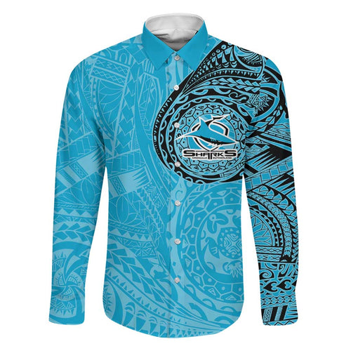 Personalized Cronulla Sutherland Sharks Family Matching Mermaid Dress and Hawaiian Shirt Polynesian Tribal Chest and Sleeve Tattoo