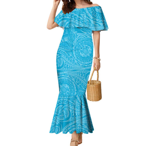 Personalized Cronulla Sutherland Sharks Family Matching Mermaid Dress and Hawaiian Shirt Polynesian Tribal Chest and Sleeve Tattoo