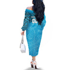 Personalized Cronulla Sutherland Sharks Family Matching Off The Shoulder Long Sleeve Dress and Hawaiian Shirt Polynesian Tribal Chest and Sleeve Tattoo