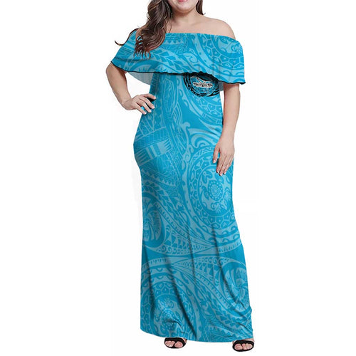 Personalized Cronulla Sutherland Sharks Family Matching Off Shoulder Maxi Dress and Hawaiian Shirt Polynesian Tribal Chest and Sleeve Tattoo