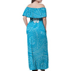Personalized Cronulla Sutherland Sharks Family Matching Off Shoulder Maxi Dress and Hawaiian Shirt Polynesian Tribal Chest and Sleeve Tattoo