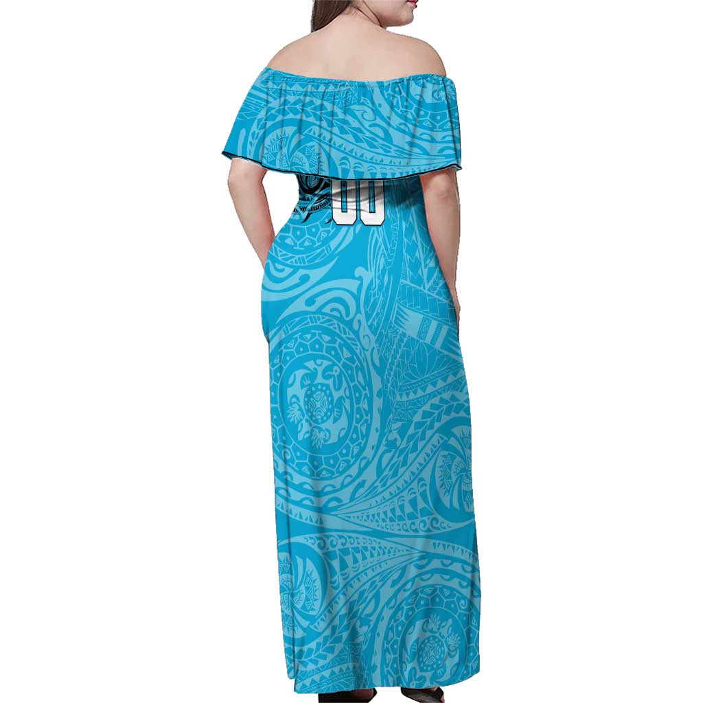 Personalized Cronulla Sutherland Sharks Family Matching Off Shoulder Maxi Dress and Hawaiian Shirt Polynesian Tribal Chest and Sleeve Tattoo