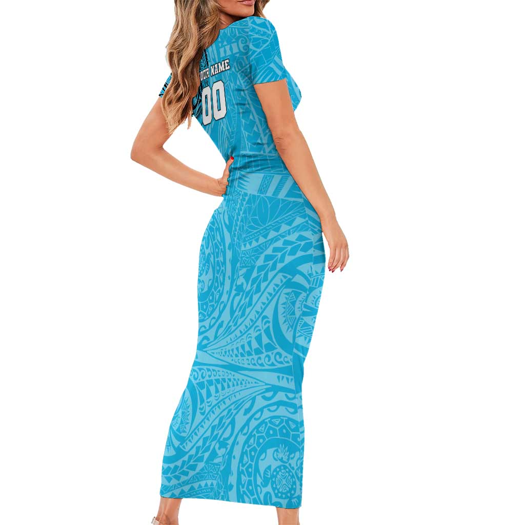 Personalized Cronulla Sutherland Sharks Family Matching Short Sleeve Bodycon Dress and Hawaiian Shirt Polynesian Tribal Chest and Sleeve Tattoo