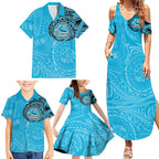 Personalized Cronulla Sutherland Sharks Family Matching Summer Maxi Dress and Hawaiian Shirt Polynesian Tribal Chest and Sleeve Tattoo