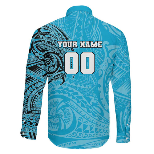 Personalized Cronulla Sutherland Sharks Family Matching Summer Maxi Dress and Hawaiian Shirt Polynesian Tribal Chest and Sleeve Tattoo