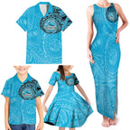 Personalized Cronulla Sutherland Sharks Family Matching Tank Maxi Dress and Hawaiian Shirt Polynesian Tribal Chest and Sleeve Tattoo
