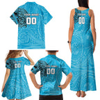 Personalized Cronulla Sutherland Sharks Family Matching Tank Maxi Dress and Hawaiian Shirt Polynesian Tribal Chest and Sleeve Tattoo