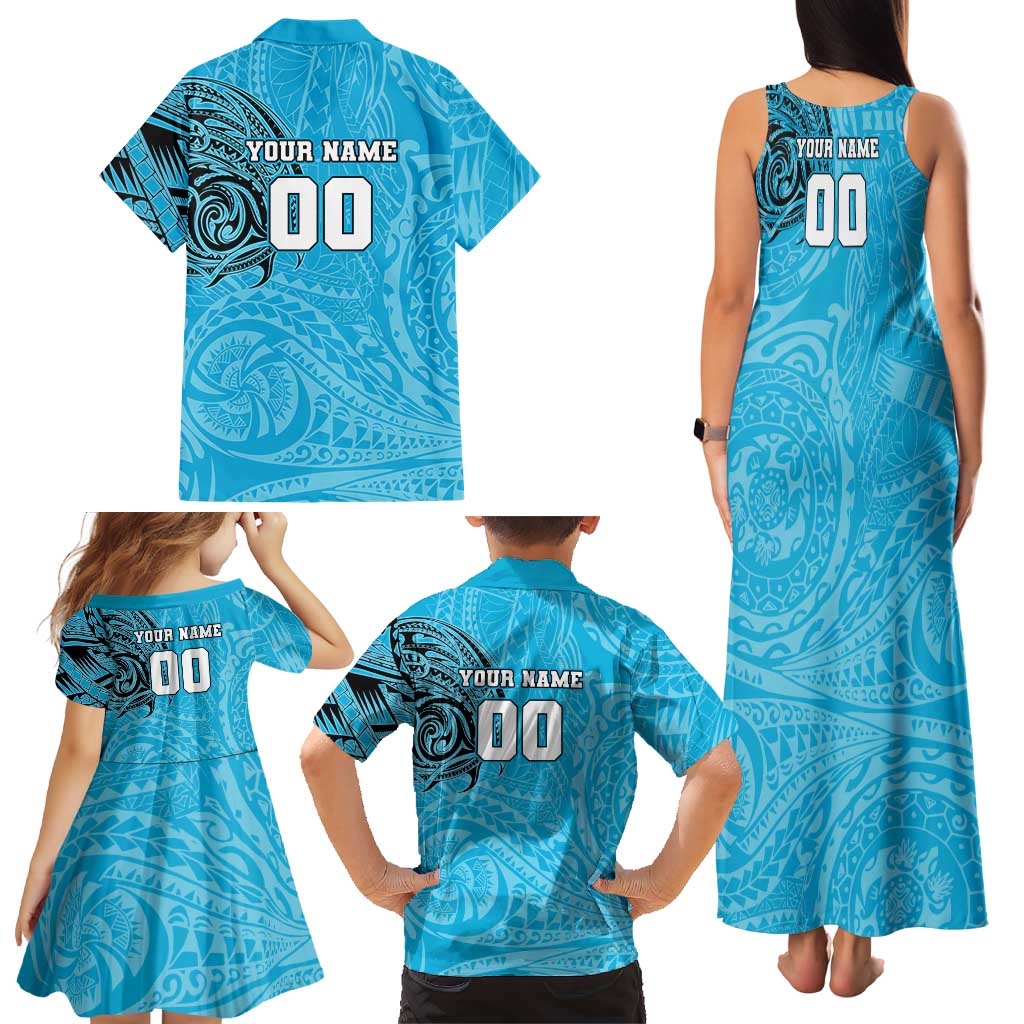 Personalized Cronulla Sutherland Sharks Family Matching Tank Maxi Dress and Hawaiian Shirt Polynesian Tribal Chest and Sleeve Tattoo
