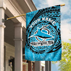 Personalized Cronulla Sutherland Sharks Garden Flag Polynesian Tribal Chest and Sleeve Tattoo