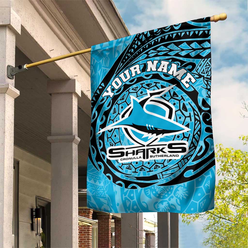 Personalized Cronulla Sutherland Sharks Garden Flag Polynesian Tribal Chest and Sleeve Tattoo