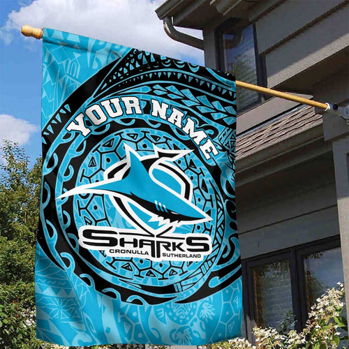 Personalized Cronulla Sutherland Sharks Garden Flag Polynesian Tribal Chest and Sleeve Tattoo