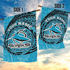 Personalized Cronulla Sutherland Sharks Garden Flag Polynesian Tribal Chest and Sleeve Tattoo