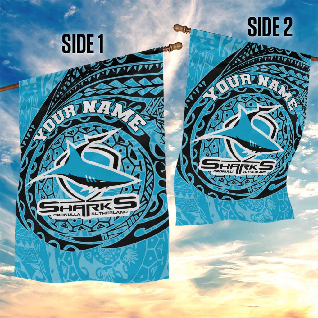 Personalized Cronulla Sutherland Sharks Garden Flag Polynesian Tribal Chest and Sleeve Tattoo